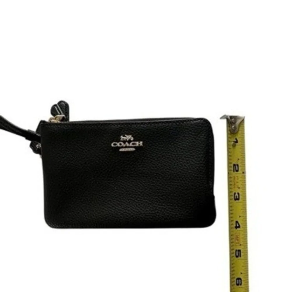 Coach Double Zip Wristlet Black Pebbled Leather Gold Logo Small Bag F87591